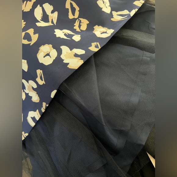 NWOT ELIZA J Navy Blue White + Gold Metallic A-Line Formal Knee Length Skirt 4 - Picture 6 of 8